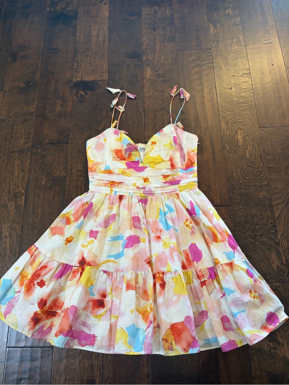AMUR Watercolor Floral Mini Dress - White with Pink, Yellow & Blue
